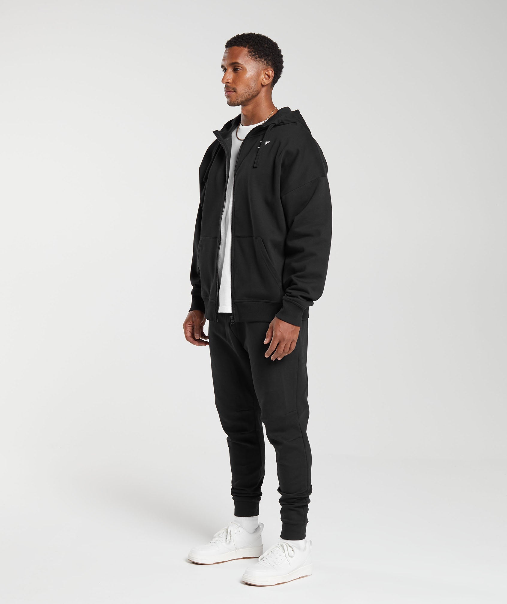 Crest Oversized Zip Up Hoodie Black - immagine 4