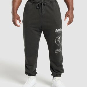 Distressed Graphic Joggers Black Acid Wash