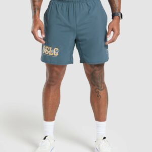 Script Graphic Short Cargo Blue