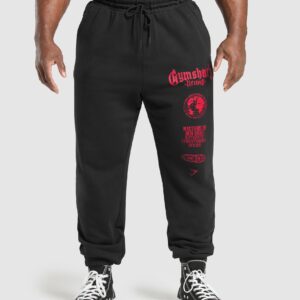 Global Lifting Oversized Essential Joggers Black/Conditioning Red