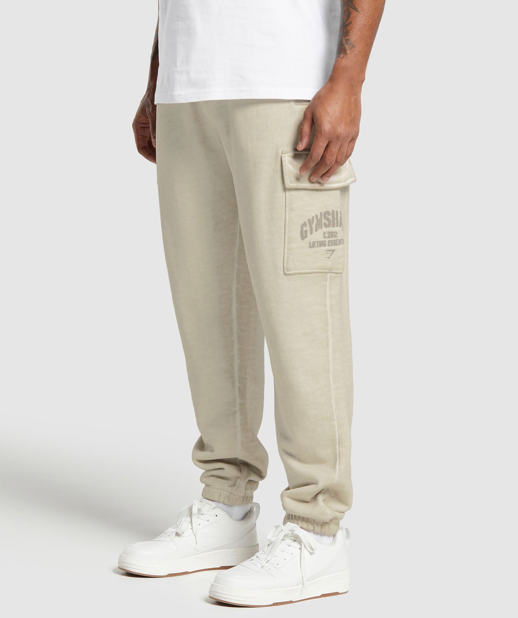 Heavyweight Washed Cargo Joggers Pebble Grey - Image 3