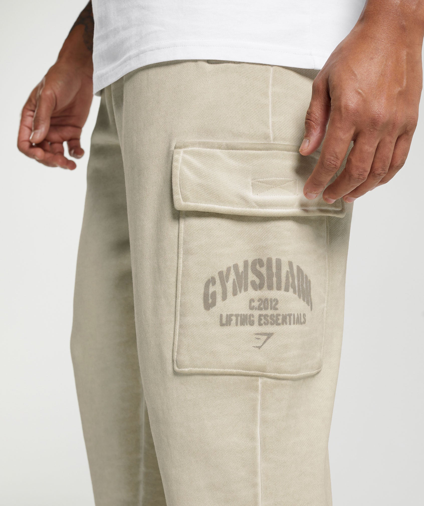 Heavyweight Washed Cargo Joggers Pebble Grey - Image 7