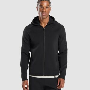 Flat Knit Zip Up Hoodie Black