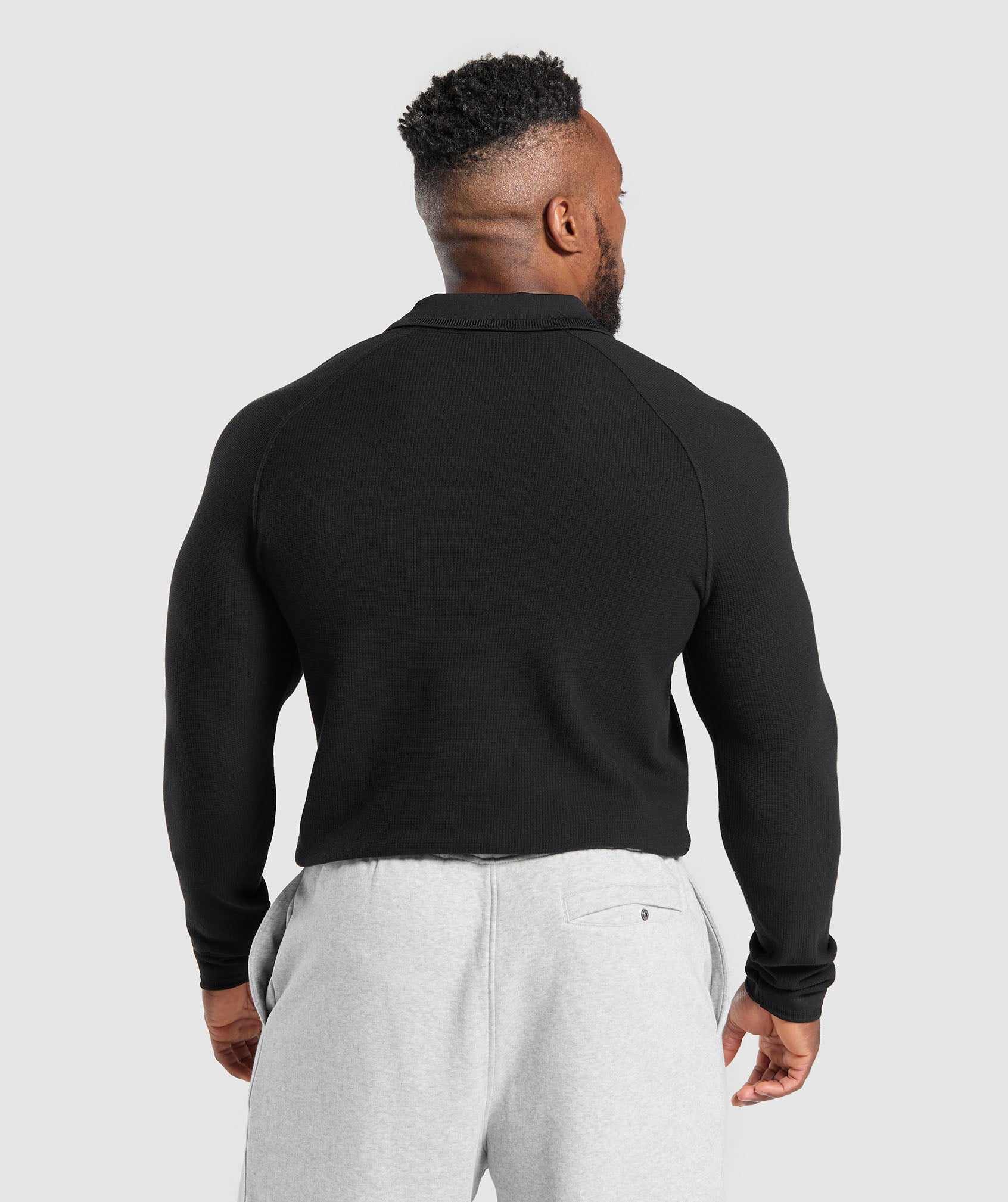 Long Sleeve Waffle Polo Shirt Black - immagine 2