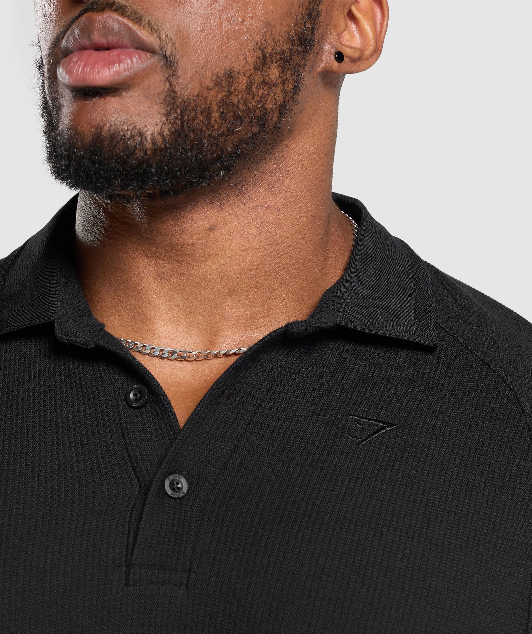 Long Sleeve Waffle Polo Shirt Black - immagine 5