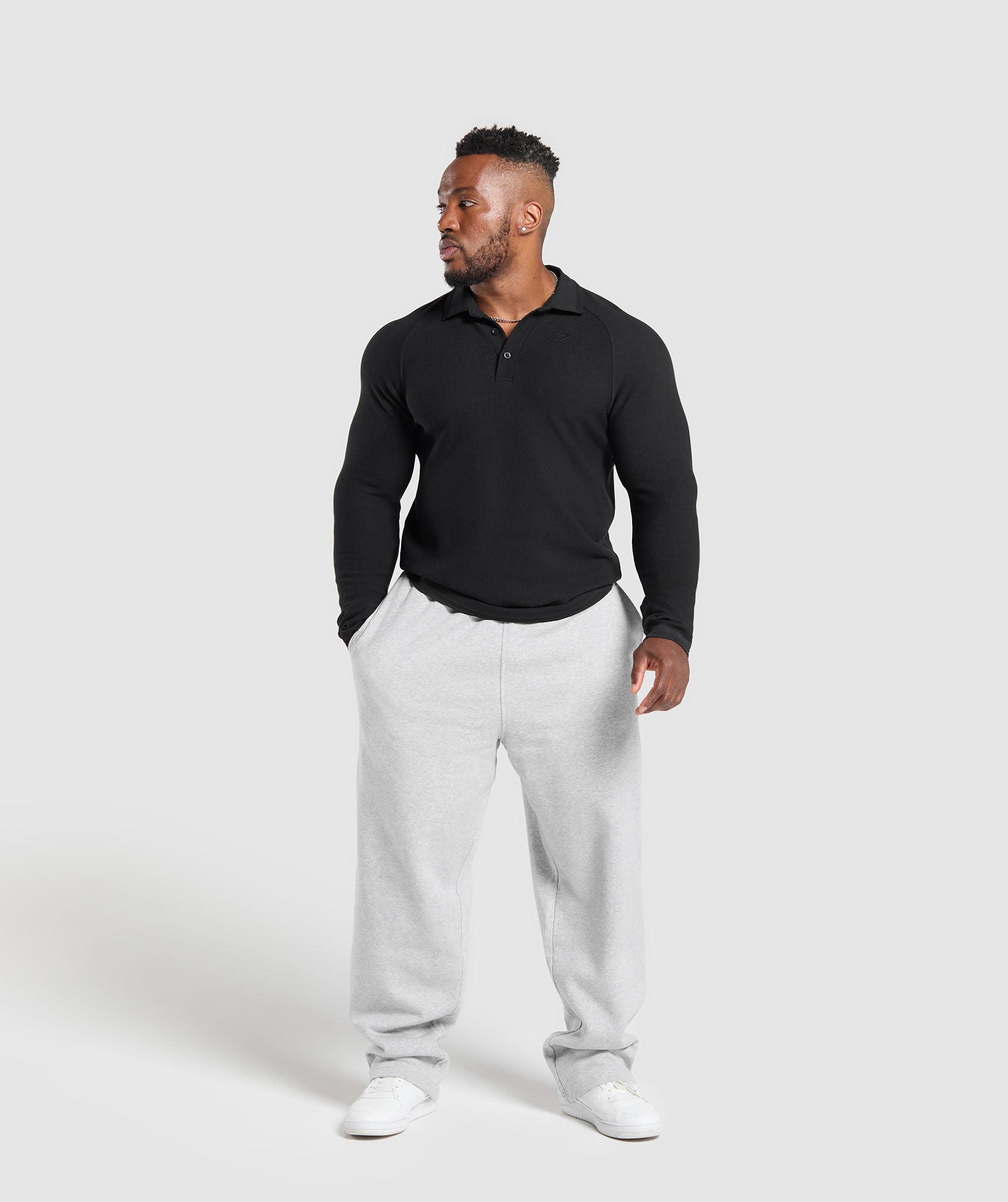 Long Sleeve Waffle Polo Shirt Black - immagine 4