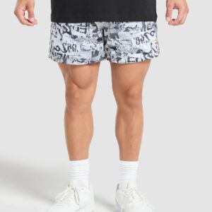 Printed Mesh 5" Shorts White