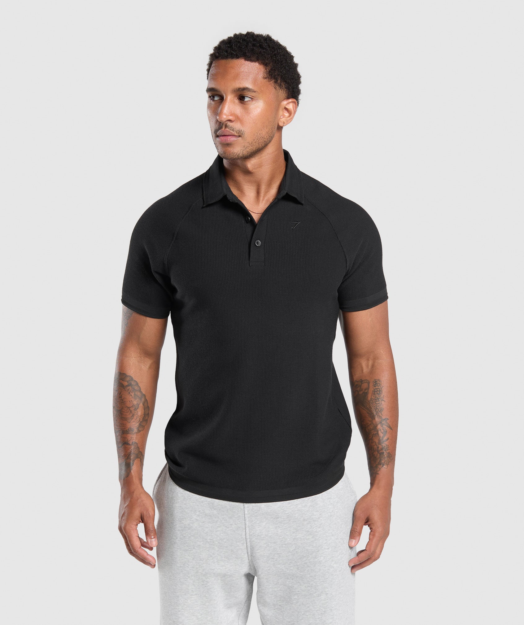 Waffle Polo Shirt Black