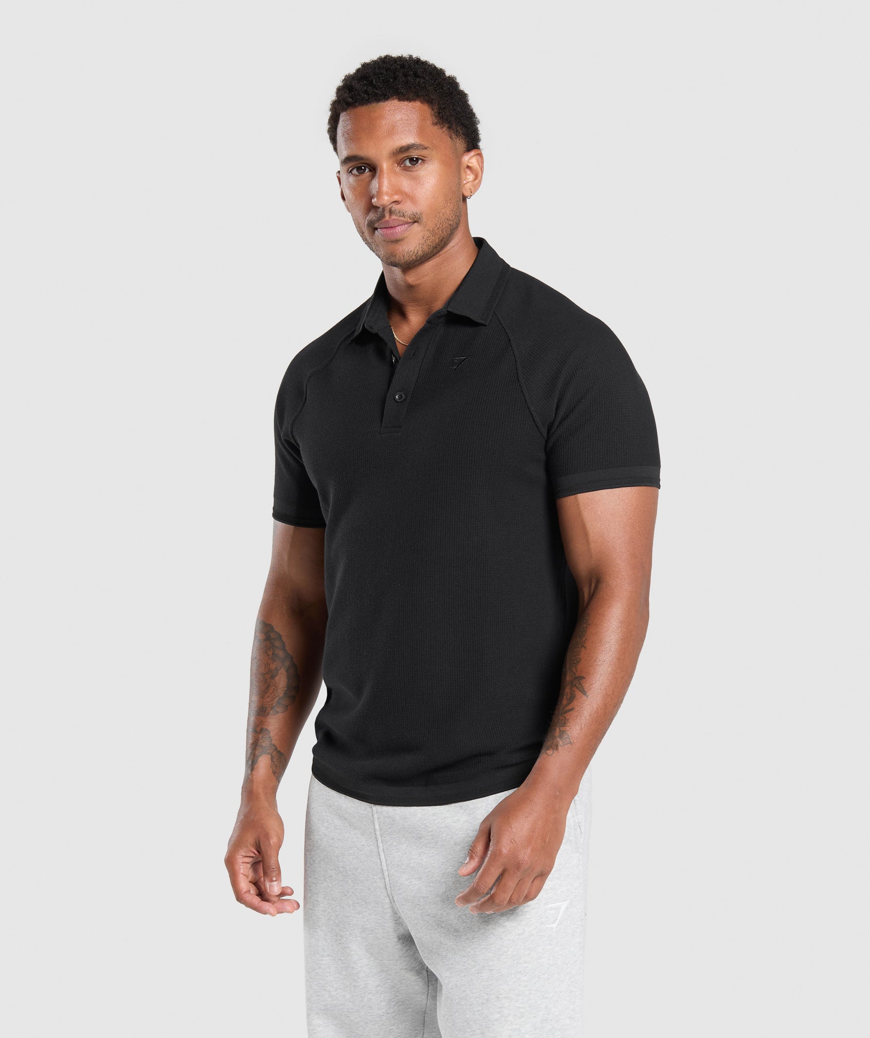 Waffle Polo Shirt Black - immagine 3