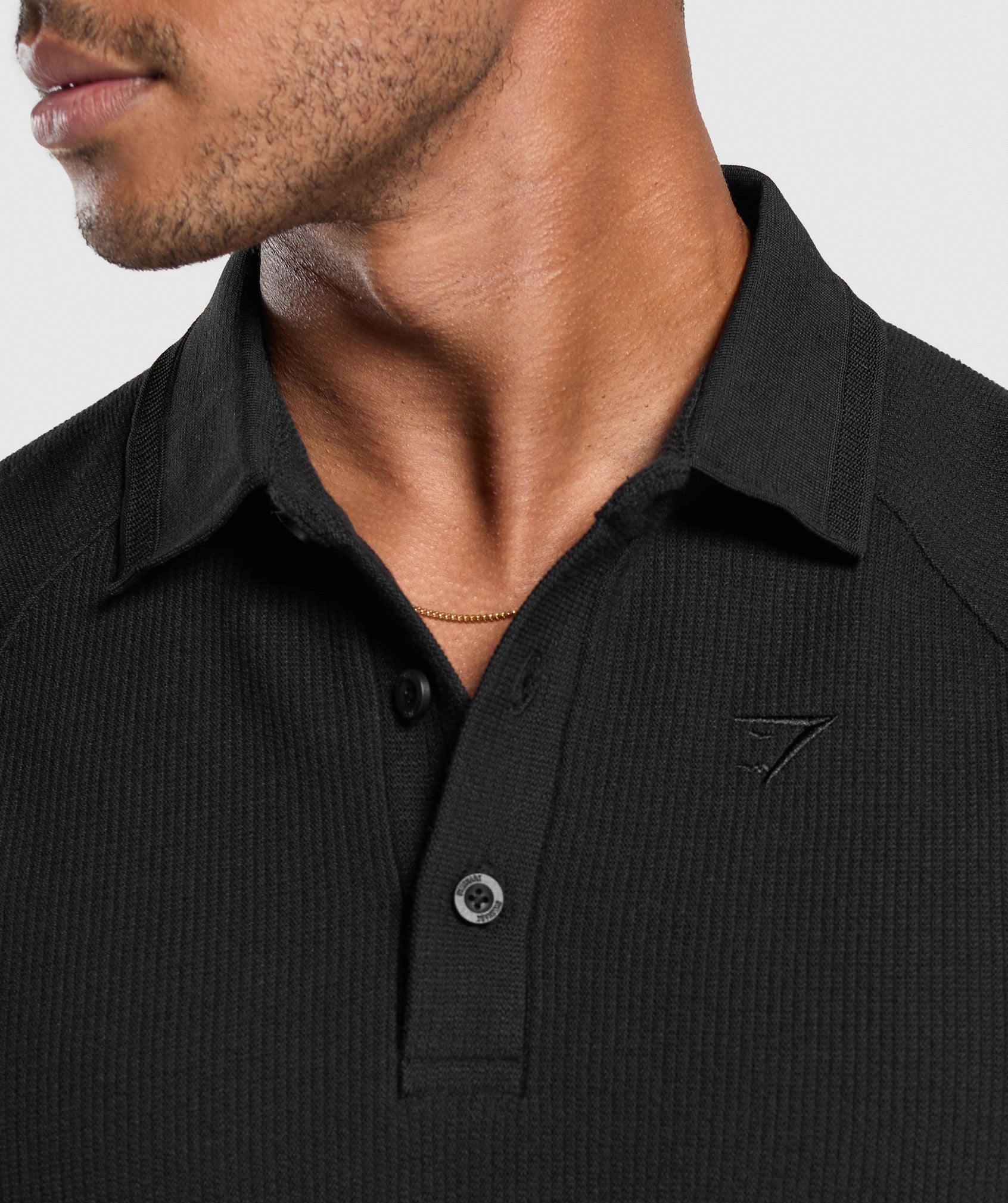 Waffle Polo Shirt Black - immagine 5